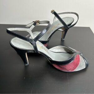 Empress Ballroom Style Peep Toe Heels Suede Red  and Grey Size 6.5